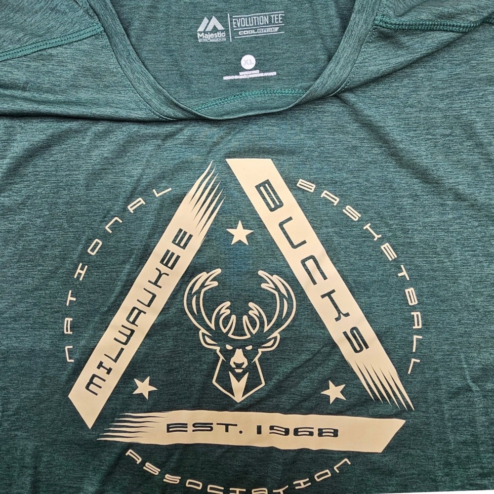 Majestic Milwaukee Bucks NBA Evolution Green Heathered Shirt Mens XL CoolBase‎ - Picture 7 of 9